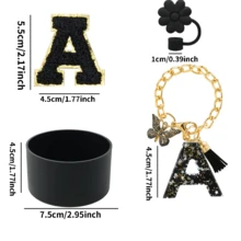 A-Z 4件組 30-40盎司杯子配件套組－配件套組，A字母吊飾、A水杯矽膠保護底座、A水杯字母貼紙，日常節日驚喜禮物（不含杯子） - 黑色 - 查看 2