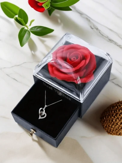 1pc Rose Gift Box, Preserved Flower Box, Lightweight Minimalist Luxury, Easy To Take Out, Valentine's Day Gift Box, Jewelry Box, Suitable For Valentine's Day Gift, Holiday Gift, Jewelry Storage, Couple Wedding Gift , Makeup Room Decor,Room Decor