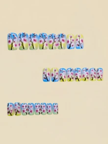 24片粉色花朵渐变色美甲贴纸，美甲用品，Y2K美甲装饰 - 彩色 - 查看 4