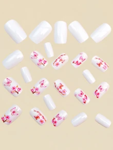 24pcs Pink Butterfly Flower Pattern Nail Stickers - Y2K Style Nail Art Supplies - Pink - View 3