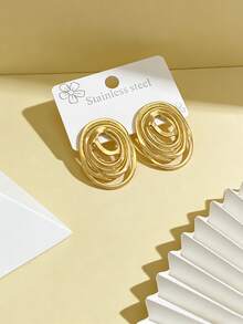 Women's Gold Geometric Earrings, Women/Girls Thick Gold Earrings, Gold-Plated Water Drop Earrings, Swirl Line Spiral Earrings, Thick Gold Metal Earrings, Wedding Earrings, Gold-Plated Stainless Steel Square Water Drop Earrings - Multicolor - View 2