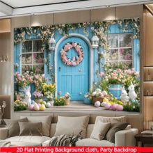 1 pièce Bannière de fond plat 2D pour Pâques, toile de fond florale murale bleue pour photographie, bannière de fête, convient pour la célébration de Pâques, la maison, le jardin, les événements en studio et en extérieur, la décoration d'intérieur, la décoration de pièce - Multicolore - Voir 10