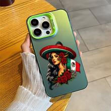 Con el maravilloso patrón Mujer con sombrero mexicano, Funda de teléfono de plata coloreada, compatible con Apple 17Pro/17ProMax/17/Air/16/16e/16Pro/16ProMax/16Plus/11/12Mini/13Mini/15ProMax/15Pro/15Plus/14Pro/14ProMax/14Plus/12Pro/12ProMax/13Pro/13ProMax,Galaxy S25+/S24 Ultra/S23 FE/A55/A54/A35/A34/A32/A22/A15/A12/A06/A05/A04E/A04/A03/A02/M15/M145G, Resistente a caídas,Duradero -- ¡Regalo ideal para cumpleaños, Navidad y todas las fiestas especiales! - Verde - Ver 1