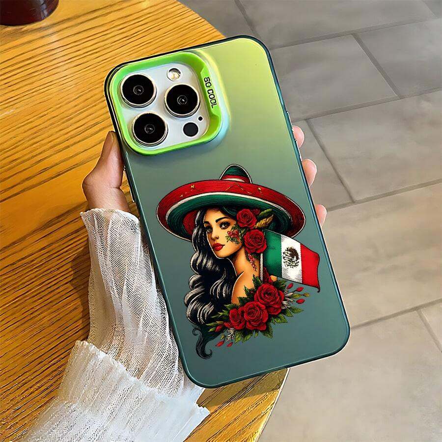 Con el maravilloso patrón Mujer con sombrero mexicano, Funda de teléfono de plata coloreada, compatible con Apple 17Pro/17ProMax/17/Air/16/16e/16Pro/16ProMax/16Plus/11/12Mini/13Mini/15ProMax/15Pro/15Plus/14Pro/14ProMax/14Plus/12Pro/12ProMax/13Pro/13ProMax,Galaxy S25+/S24 Ultra/S23 FE/A55/A54/A35/A34/A32/A22/A15/A12/A06/A05/A04E/A04/A03/A02/M15/M145G, Resistente a caídas,Duradero -- ¡Regalo ideal para cumpleaños, Navidad y todas las fiestas especiales! - Verde - Ver 1