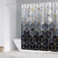 1/4pcs Set Brown Ombre Shower Curtain Set, Modern Geometric Shower Curtain Set, Golden Cubic Line Bathroom Set, Textured Art Bathroom Accessories, Including Bath Mat
