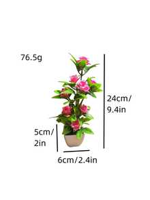 1 pieza Flor de rosa silvestre artificial y realista de colores rojo, rosa, púrpura y naranja en un jarrón cuadrado blanco para decoración del hogar, mini ornamento de arreglo