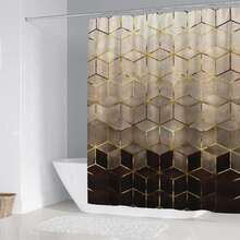 1/4pcs Set Brown Ombre Shower Curtain Set, Modern Geometric Shower Curtain Set, Golden Cubic Line Bathroom Set, Textured Art Bathroom Accessories, Including Bath Mat