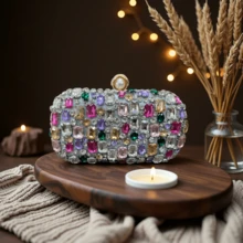 Modische, Bunte Clutch-Tasche mit Kristallnieten, glänzende Abendtasche für Partys, mit Strass verzierte Abendkleid-Handtasche - Verschiedenfarbig - Übersicht 6