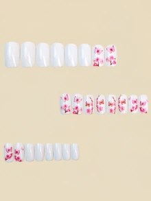 24pcs Pink Butterfly Flower Pattern Nail Stickers - Y2K Style Nail Art Supplies - Pink - View 2