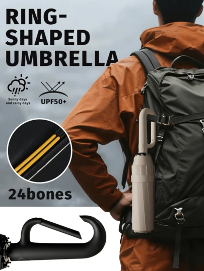 1pc Fully Automatic Umbrella, With Ring Handle For Easy Carrying, Durable Multi-Fiber Ribs, Double-Layer Windproof, Suitable For Car, Business And Travel, Various Fiber Combinations And Color Options, Unisex. (Due To Batch Differences, The Umbrella Fabric, Rib Color, English Letter Pattern Design, Button Shape And Double-Layer Rib Color Are Randomly Matched. Please Understand Any Inconvenience Caused By This.)