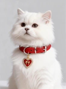 一件精致优雅的PU皮革猫狗项圈，可调节经典复古皮革宠物情人节项圈，镶钻心形吊坠猫项圈，PU皮革镶钻猫狗饰品，时尚宠物配饰猫狗饰品，宠物服装装饰狗狗小猫项圈宠物项圈小猫项圈卡通猫项圈宠物礼物拍照道具可爱宠物项链狗狗项链小狗项链狗狗项链 - 彩色 - 查看 4