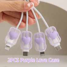2pcs Cute 3D Heart Wave Design Cable Protector Sleeves, Compatible With Apple Lightning/Type-C Data Cable Connectors, Cable Protector Covers, Anti-Breakage Charging Cable Sleeve - Multicolor - View 11