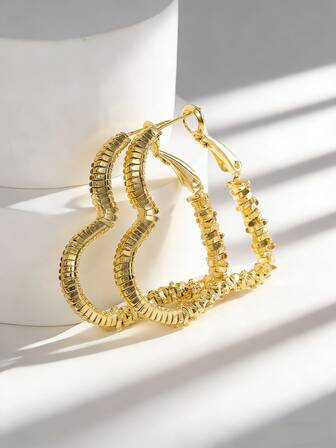 Charm-In Women's Gold-Plated Beaded Heart Hoop Earrings - Romantic Design For Dating/Daily Outings, Sweet Gift For Her (Valentine's Day/Birthday)