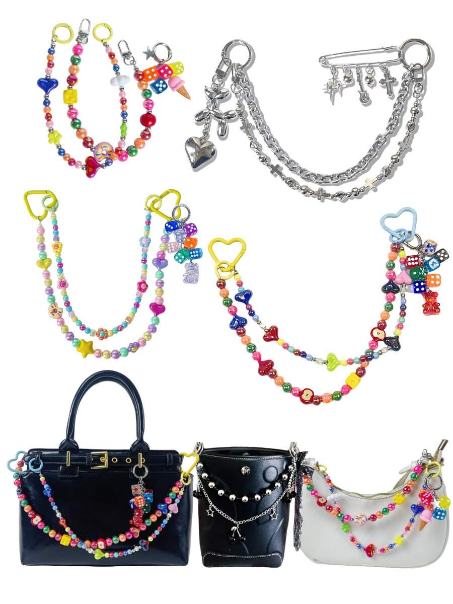 Bộ phụ kiện 3 trong 1, Dây xích túi xách nữ, Dây xích ví, Mặt dây chuyền ví, Mặt dây chuyền túi xách, Móc khóa ví, Mặt dây chuyền phụ kiện túi xách, Phụ kiện ví, Mặt dây chuyền túi xách dễ thương, Mặt dây chuyền và dây xích ví, Phụ kiện ba lô, Phụ kiện mặt dây chuyền túi xách, Mặt dây chuyền ví, Thích hợp để trang trí túi vỏ sò/tiệc cưới/túi đi biển bằng rơm/phụ kiện dạ hội/túi dạ hội, Phong cách thập niên 2000, Thích hợp làm quà tặng Ngày của Mẹ/Ngày Nhà giáo.