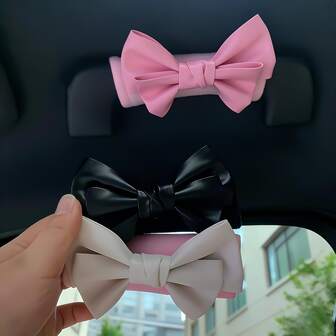 Auto Lederhandtasche mit dekorativem Bogen, Auto Türhandtasche zum Schutz der Autotürgriffe, süße Auto Innenraum Dekoration für Frauen, für den Gebrauch im Auto.