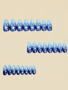 24 adesivos de unha em formato de estrela azul degradê, acessórios para nail art Y2K - Azul Real - Ver 2