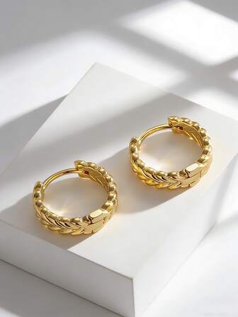 Charm-In Vergulde oorringen met gevlochten textuur voor dames - Chique ontwerp voor dagelijkse uitjes/feestjes, stijlvol cadeau voor haar (Valentijnsdag/verjaardag)