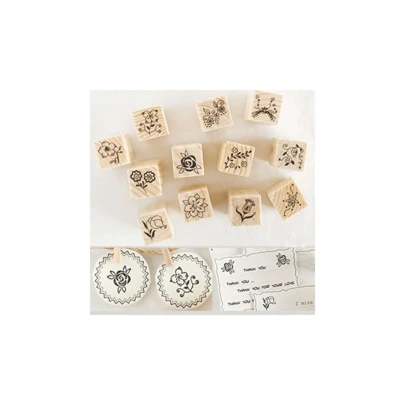 Shopline 12 Pieces Vintage Stamps, Wooden Rubber Stamps With Flower Lace For Letters Diary Craft Scrapbooking