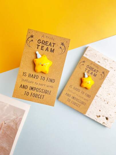 2-13pcs Cute Star Pocket Hug Card, Employee Appreciation Gift Card, Team Holiday Greeting Card, Playful Office Decor Accessories And Thank You Card, Adorable Resin Star Trinkets With Team Info, Playful Gift Decoration