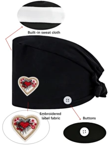 1 pezzo Cappellino da lavoro per donne in materiale di poliestere con stampa digitale a motivo a cuore del marchio, regolabile con elastico, adatto per medici, infermieri, saloni di bellezza, cliniche veterinarie, addetti alle pulizie e personale di servizio - Multicolore - Visualizzare 3