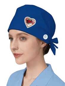 1 pezzo Cappellino da lavoro per donne in materiale di poliestere con stampa digitale a motivo a cuore del marchio, regolabile con elastico, adatto per medici, infermieri, saloni di bellezza, cliniche veterinarie, addetti alle pulizie e personale di servizio - Multicolore - Visualizzare 11