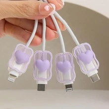 2pcs Cute 3D Heart Wave Design Cable Protector Sleeves, Compatible With Apple Lightning/Type-C Data Cable Connectors, Cable Protector Covers, Anti-Breakage Charging Cable Sleeve - Multicolor - View 2