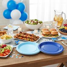 60pcs/30pcs 7-Inch Disposable Gradient Blue Paper Plates, Leak-Proof Thickened Paper Plates, 3-Second Table Cleanup, Party Wash-Free, Reusable, Camping, Outdoor, Family Stocking! Cake Plates, Birthday Party, Festival, Graduation, Back To School, New Year, Valentine's Day, Spring Decor Tableware - A Three-color Combination (dark Blue + Sky Blue + Light Blue) - View 7