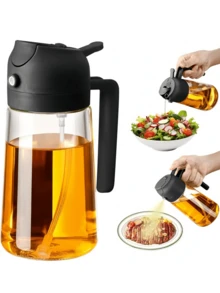 1pc Olive Oil Spray Bottle, Essential For Kitchen - 2-In-1 Olive Oil Sprayer, Suitable For Cookware, Air Fryer, Salad And Grilling - Black Olive Oil Mister Bottle, Ideal For Outdoor BBQ, Grill, Low-Fat Meals, Kitchen Use, Air Fryer And Camping. Lightweight And Portable, Suitable For Women, The Perfect Sprayer/Mister For Home Kitchen And Grilling.