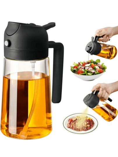 1 buah Botol Semprot Minyak Zaitun 2-in-1 Dispenser Minyak Zaitun Cocok untuk Penggorengan Udara, Salad, dan BBQ Botol Semprot Minyak Hitam Cocok untuk BBQ Luar Ruangan dan Penggunaan Dapur Cocok untuk Minyak, Air, dan Porsi Panggangan Botol Semprot