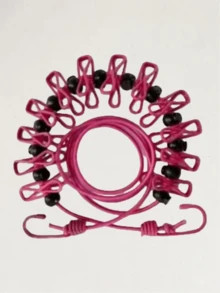 1pc Portable Travel Clothesline, Retractable Camping Clothesline, Adjustable Length With 12 Clips, Suitable For Indoor/Outdoor Drying Clothes, Household Items, Elastic Design For Backyard, Resort, And Hotel Balcony, Easy Installation And Space-Saving