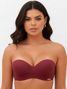 Strapless Bra With Removable Straps, Adjustable Silicone-Effect Padding, Triple Clasp, Reinforced Polyamide Top. - Màu Đỏ Sâu - Xem 2