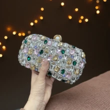 Modische, Bunte Clutch-Tasche mit Kristallbesatz, funkelnde Party-Handtasche für Abendkleider - Silber - Übersicht 4