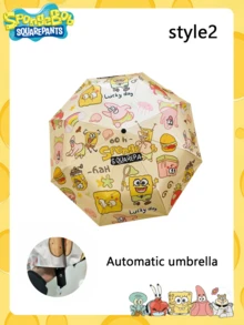 SPONGEBOB 1把海绵宝宝和朋友们海绵宝宝伙伴大星星自动全天候遮阳伞，黑色橡胶防紫外线伞