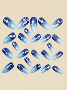 24 adesivos de unha em formato de estrela azul degradê, acessórios para nail art Y2K - Azul Real - Ver 3