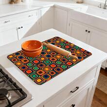 1/10 piezas Alfombrilla de secado de platos estilo bohemio, alfombrilla para máquina de café. Con un vibrante patrón geométrico en naranja, rojo, verde, azul y círculos concéntricos negros, creando un fuerte impacto visual. - Multicolor - Ver 16