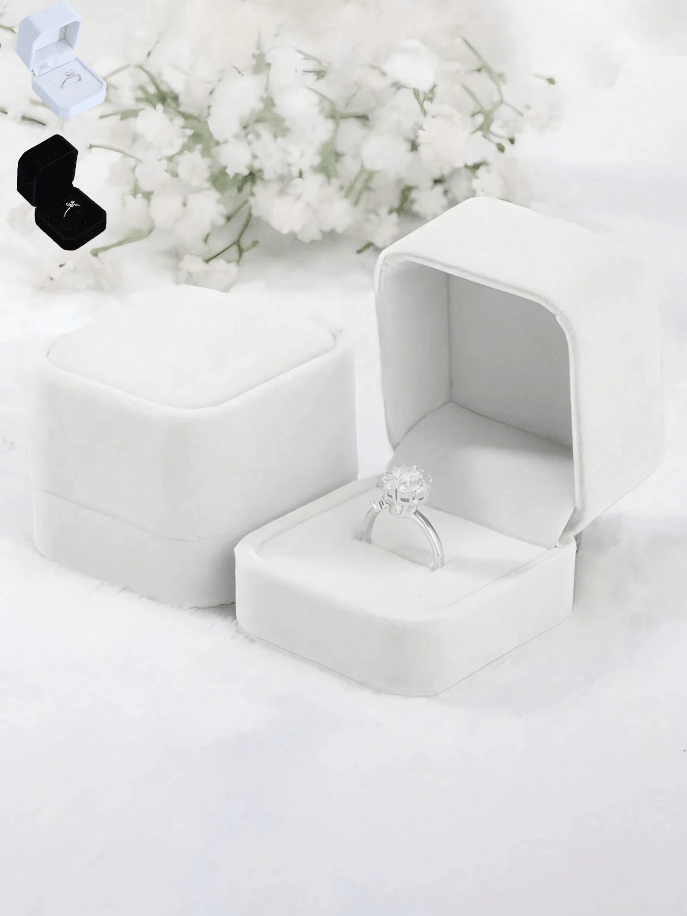 1 pieza/2 piezas Caja de anillo de terciopelo (Blanco/Negro), Adecuado para propuesta, boda, compromiso, regalo del Día de San Valentín, temporada de bodas, cumpleaños y aniversario - Elegante caja de exhibición de joyas para anillos, aretes, collares - Caja de anillo de lujo, accesorios nupciales, caja de regalo para damas, decoración de sala de maquillaje - Multicolor - Ver 1