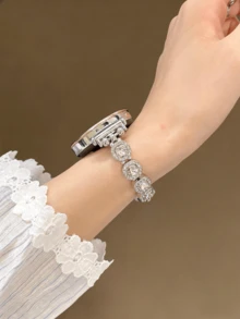 18mm, 20mm, 22mm Color Rhinestone Watch Straps With Adjustable Length, Compatible With Samsung Galaxy, Garmin, Compatible WithHuawei, Amazfit And Other Brands Of Watches - , Soft, Breathable - Silver Powder - View 3