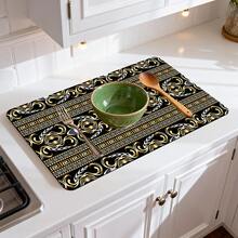 1/10pcs Bohemian Style Dish Drying Mat, Coffee Machine Mat. Gold Vintage Pattern, Symmetrical Scroll Motif And Geometric Wavy Lines, Accented With Silver Details, Creating A Luxurious And Elegant Visual Effect. This Quick-Drying, Highly Absorbent And Easy-To-Clean Accessory Is Suitable For Kitchen Countertops And Coffee Shops, With Non-Slip Rubber Backing To Effectively Protect The Kitchen Surface. An Essential Home Decor Item. - Multicolor - View 16