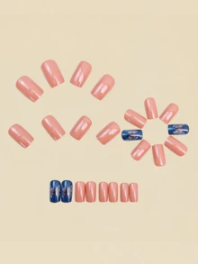 24片蓝色蝴蝶杏仁形美甲贴纸，Y2K美甲用品 - 杏色 - 查看 2