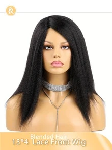 【非裔卷曲发合成假发】10-16英寸非裔卷曲发合成YaKi直发假发 - 自然柔软假发，适合女性日常佩戴，13X4蕾丝前假发，混合发丝，合成纤维和蛋白质丝混合而成 - SNatural - 查看 2