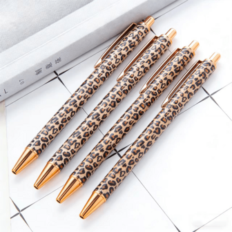 Nytt set med leopardtryckta kulspetspennor, kreativ söt tjejdesign, tryckstil, minimalistiska tryckta kulspetspennor, lämplig för dagbok, presenter, bröllop, alla hjärtans dag, skolstart