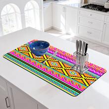 1/10pcs Bohemian Style Dish Drying Mat, Dish Drying Rack, Coffee Machine Mat. This Mat Features A Vibrant Geometric Pattern Including Diamonds, Triangles, And Colorful Stripes, Exuding A Charming Appeal. Suitable For Kitchen Countertops And Coffee Shops, Quick-Drying, Absorbent, And Easy To Clean. The Rubber Bottom Provides Anti-Slip Protection, Making It A Must-Have For Any Home Decor. - Multicolor - View 16