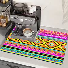 1/10pcs Bohemian Style Dish Drying Mat, Dish Drying Rack, Coffee Machine Mat. This Mat Features A Vibrant Geometric Pattern Including Diamonds, Triangles, And Colorful Stripes, Exuding A Charming Appeal. Suitable For Kitchen Countertops And Coffee Shops, Quick-Drying, Absorbent, And Easy To Clean. The Rubber Bottom Provides Anti-Slip Protection, Making It A Must-Have For Any Home Decor. - Multicolor - View 7
