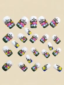 24片彩色花卉圖案美甲貼紙 Y2K風格美甲藝術用品 - 彩色 - 查看 3