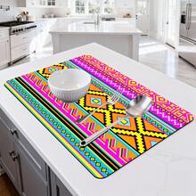 1/10pcs Bohemian Style Dish Drying Mat, Dish Drying Rack, Coffee Machine Mat. This Mat Features A Vibrant Geometric Pattern Including Diamonds, Triangles, And Colorful Stripes, Exuding A Charming Appeal. Suitable For Kitchen Countertops And Coffee Shops, Quick-Drying, Absorbent, And Easy To Clean. The Rubber Bottom Provides Anti-Slip Protection, Making It A Must-Have For Any Home Decor. - Multicolor - View 15