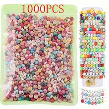 500/1000pcs 4x7mm Round Letter Beads, Colorful Acrylic Beads With Golden Letter Beads, For DIY Jewelry Making Bracelets Necklaces Accessories Birthday Gifts