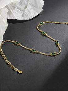 1pc S925 Sterling Silver Synthetic Zirconia Geometric Green Gemstone Women's Bracelet, Elegant And Classy Everyday Jewelry - Yellow Gold - View 3