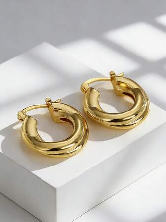 Charm-In Damen Goldplattierte Dicke Verdrehte Creolen - Modernes Design für den täglichen Stil/Abendausgänge, elegantes Geschenk für sie (Geburtstag/Weihnachten)