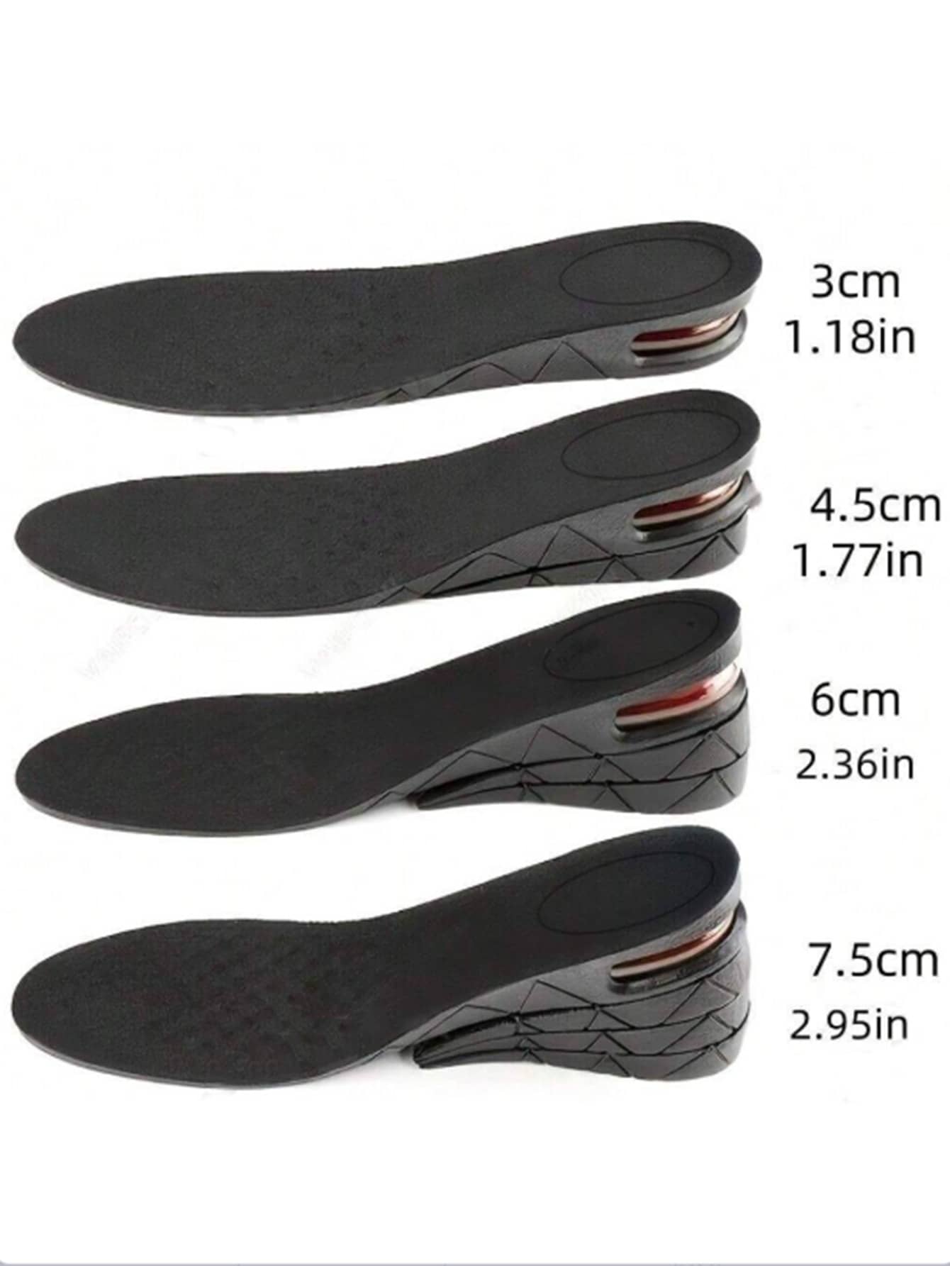 1 Pair 1.18/1.77/2.36/2.95 Inch Black Height Increase Insoles With Shock Absorption Air Cushion, Unisex Heel Inserts For Sports Shoes, Soft & Elastic Heel Pads (Trimmable Size), Shoe, Spring Summer Picks, Brides Maid Gifts, Room, Bedroom Decor, Bedroom Decor, Beach, Travel, For Men, For Women, Vacation,Women's Day,Travel Essentials,Wedding Favours,Y2k,Bedroom,Car Accessories Women,Kitchen Decor,Cute Stuff,Mother's Day Gift,Bedroom Decor,Garden,Kitchen Decor,Summer,Beach,Travel Essentials,Room Decor,Squishy,Graduation - Black - View 1