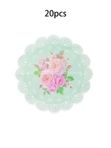 10pcs/20pcs50pcs/80pcs Green Floral Tea Party Supplies Floral Tea Cups With Handle Tea Paper Plates Disposable Flower Cups And Saucers Sets For Garden Birthday Bridal Wedding Afternoon Tea Party Supplies Decor - Multicolor - View 9